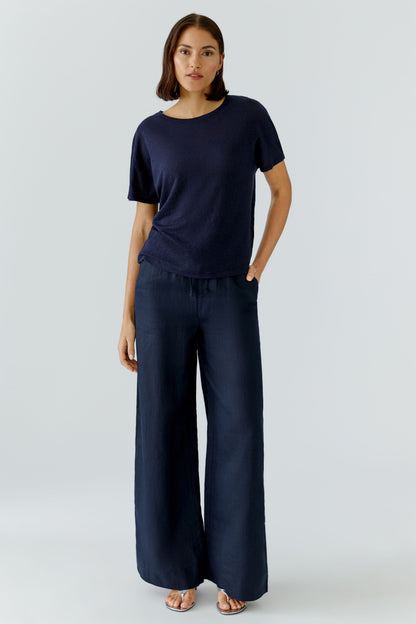 Oui - Navy Linen Top
