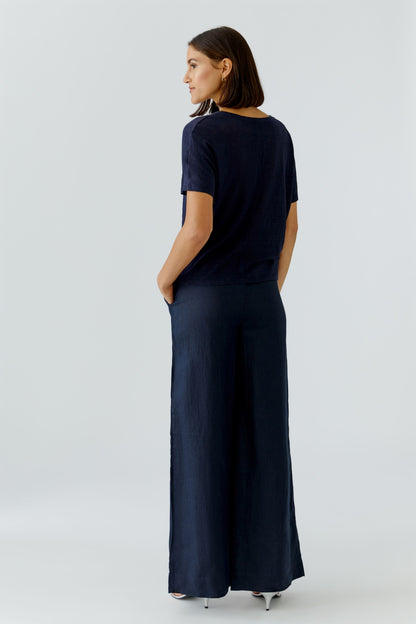 Oui - Navy Linen Top