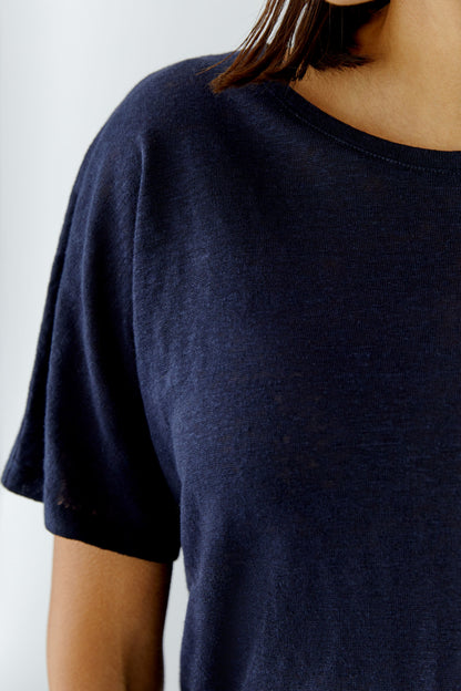 Oui - Navy Linen Top