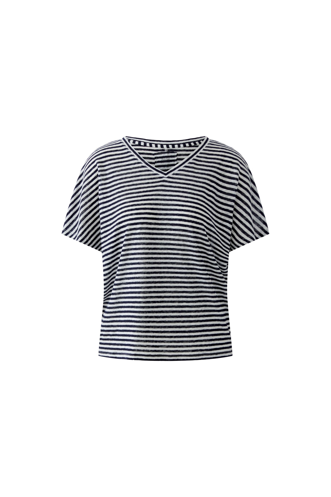 Oui- Navy and White Linen Knit Top