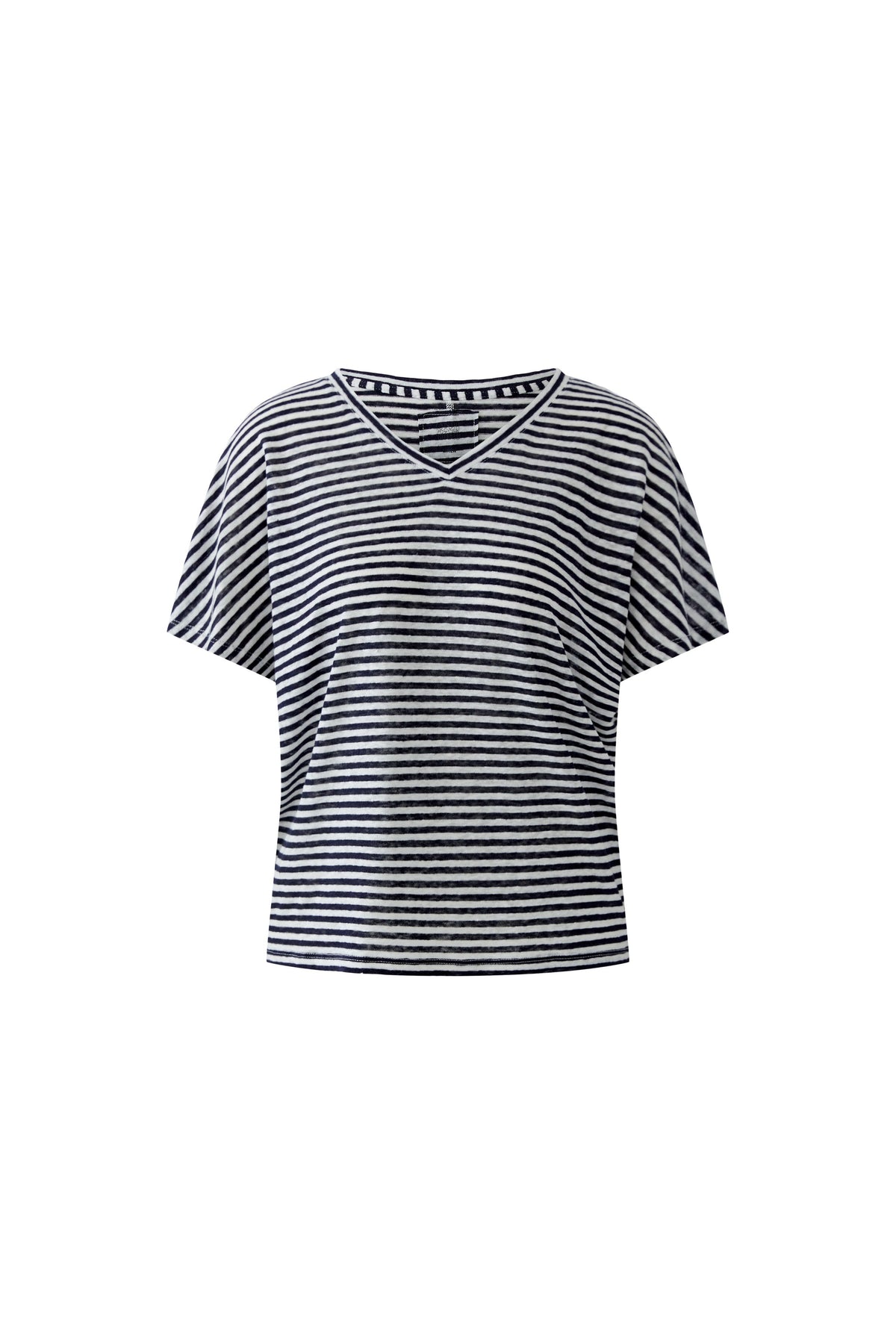 Oui- Navy and White Linen Knit Top