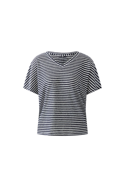 Oui- Navy and White Linen Knit Top