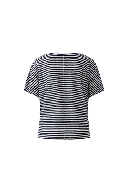 Oui- Navy and White Linen Knit Top