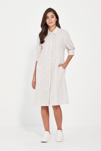 Verge - Tile Print Dress -Beige and White