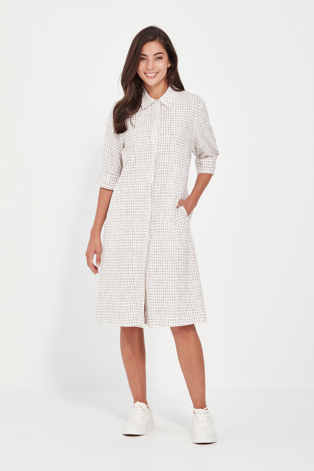 Verge - Tile Print Dress -Beige and White