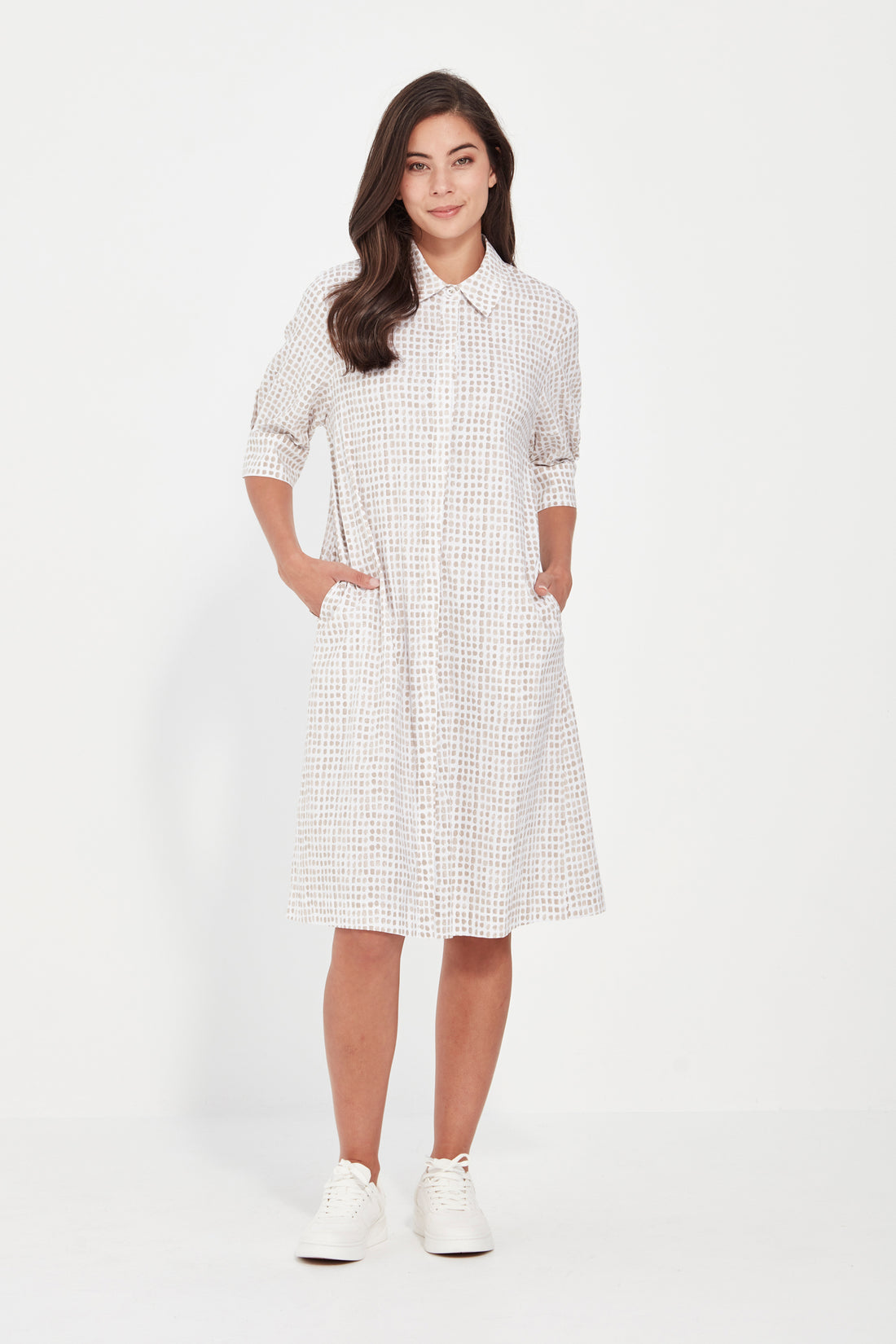 Verge - Tile Print Dress -Beige and White