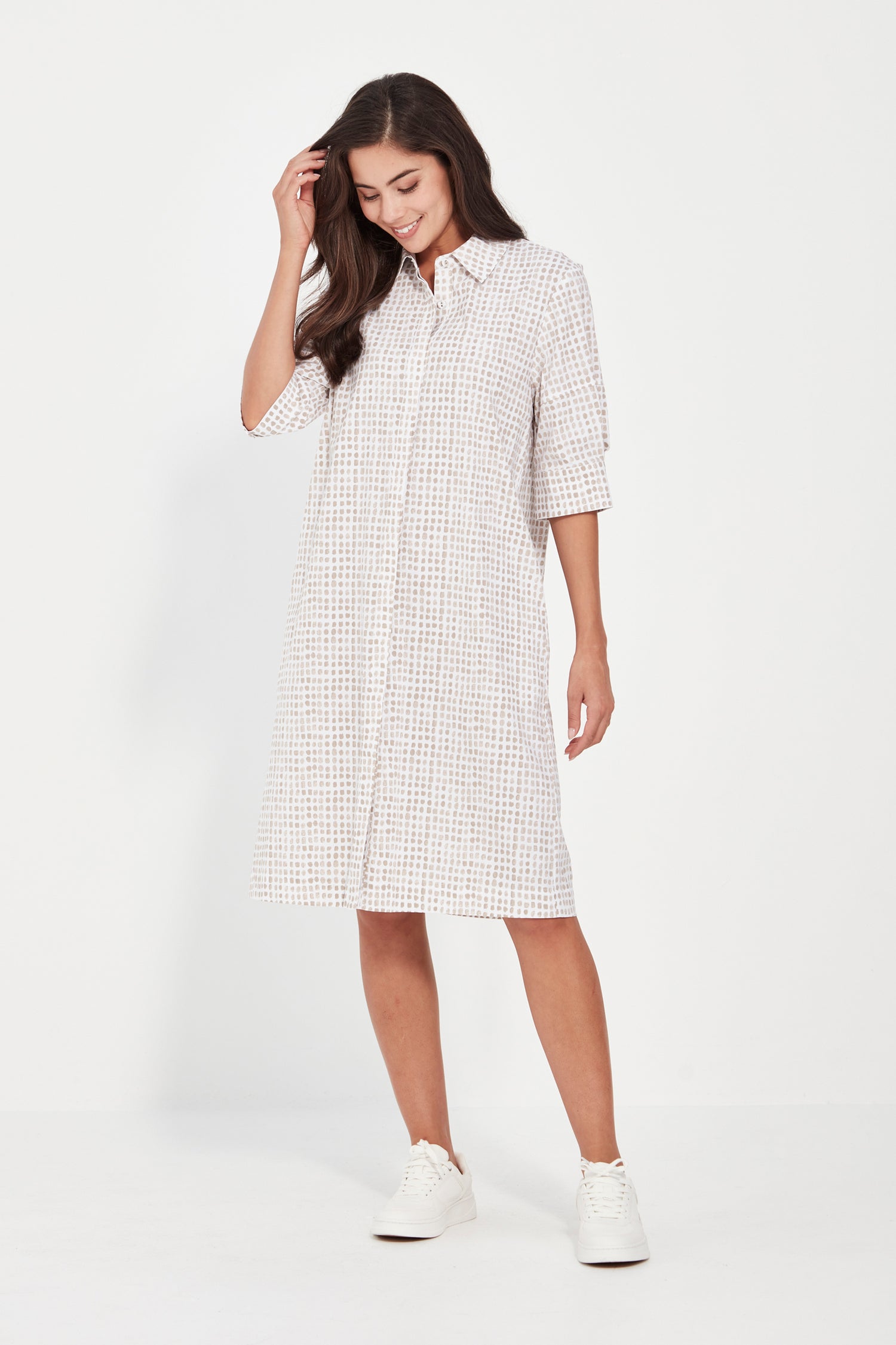 Verge - Tile Print Dress -Beige and White