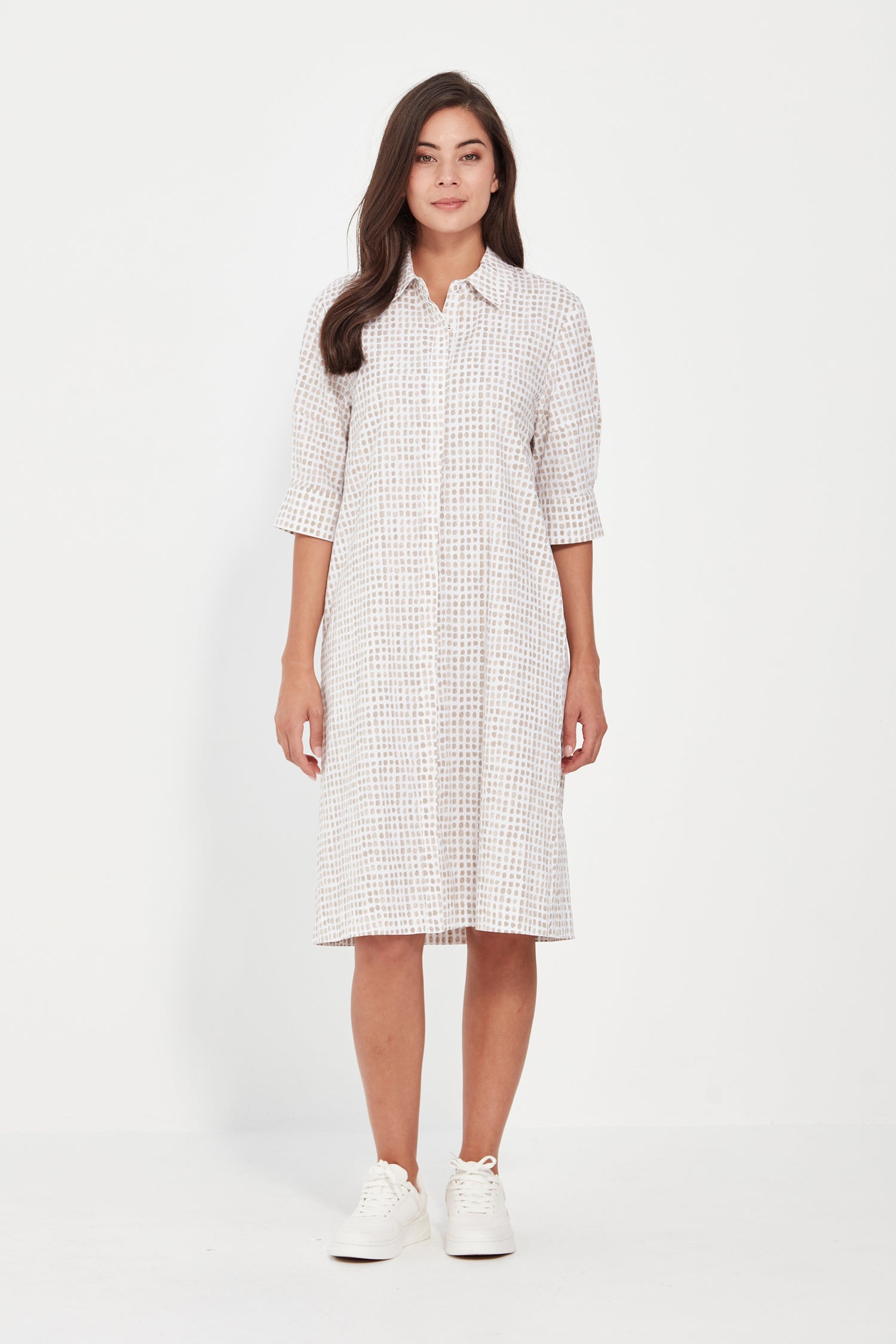 Verge - Tile Print Dress -Beige and White