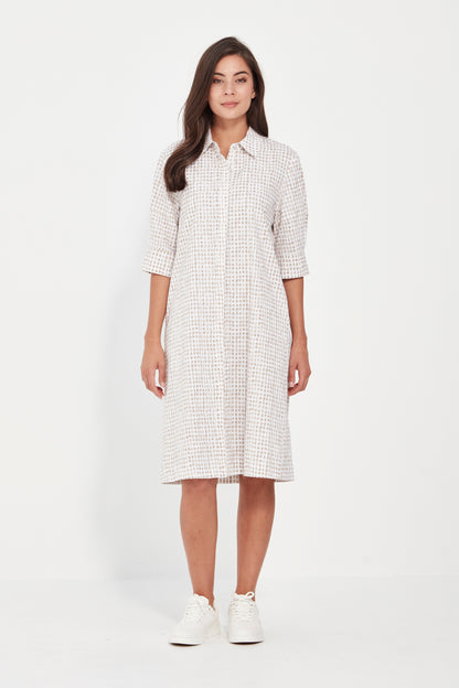 Verge - Tile Print Dress -Beige and White