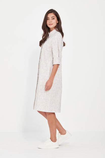 Verge - Tile Print Dress -Beige and White