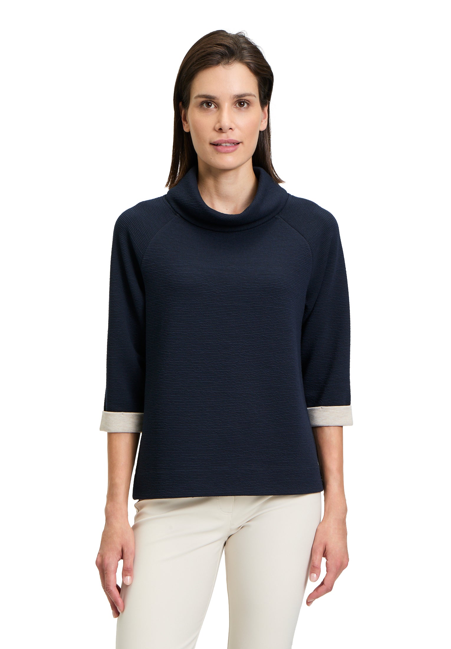 Betty Barclay - Navy and Beige Sweater Top with High Neck