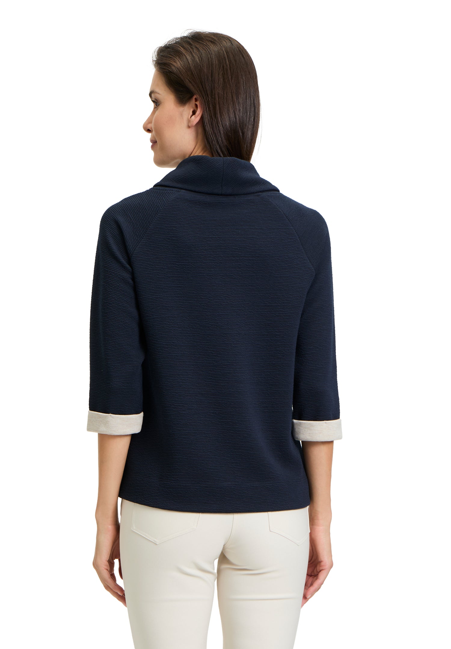 Betty Barclay - Navy and Beige Sweater Top with High Neck