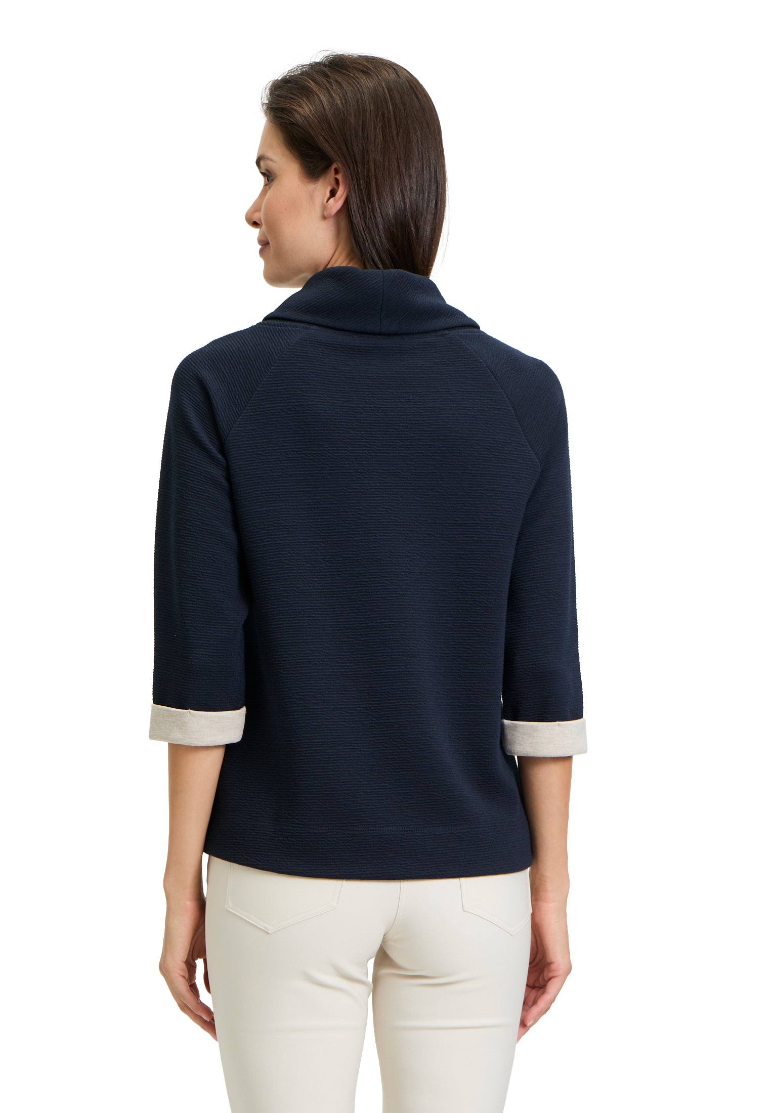 Betty Barclay - Navy and Beige Sweater Top with High Neck