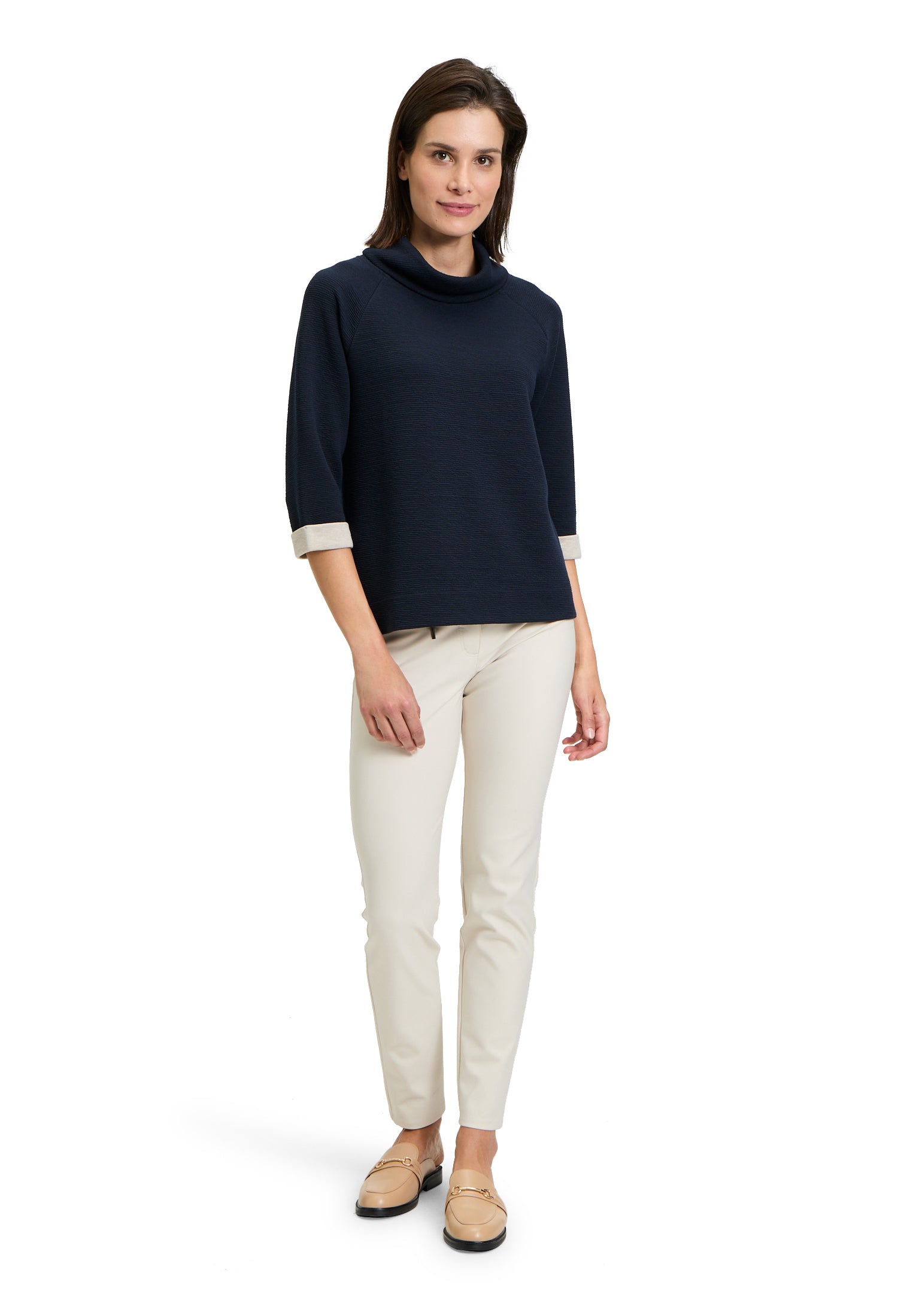 Betty Barclay - Navy and Beige Sweater Top with High Neck
