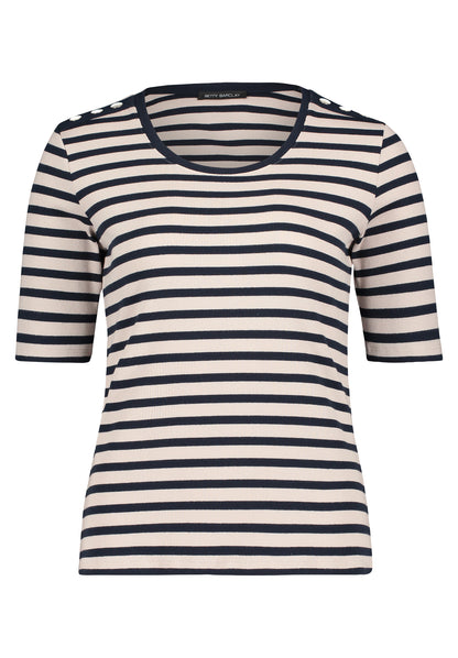 Betty Barclay - Navy and Beige Stripe T Shirt with Ribbed Structure