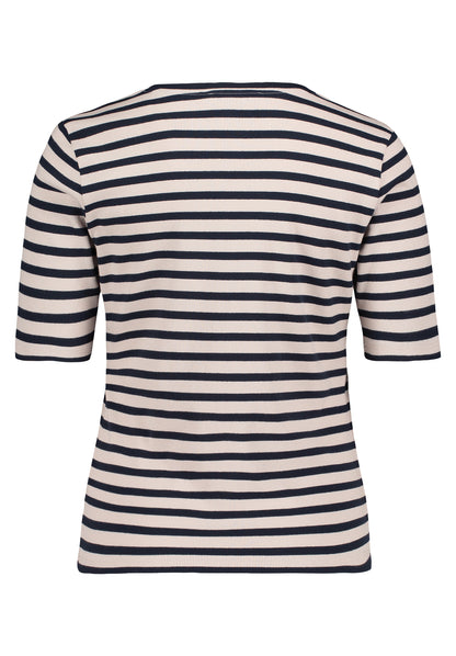 Betty Barclay - Navy and Beige Stripe T Shirt with Ribbed Structure