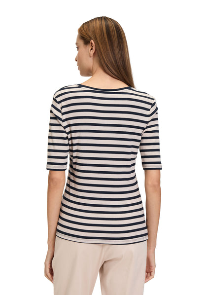 Betty Barclay - Navy and Beige Stripe T Shirt with Ribbed Structure