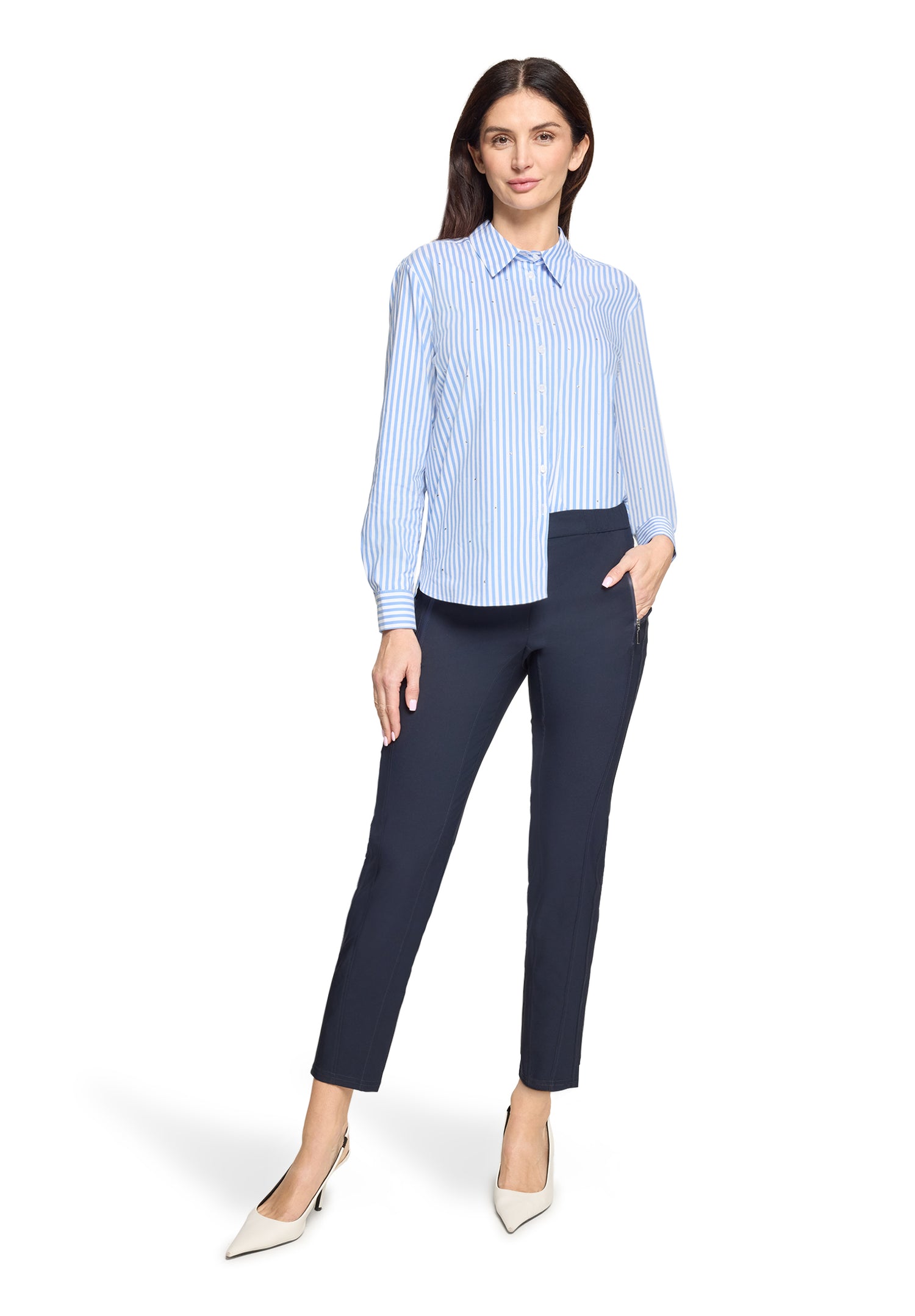 Betty Barclay Blue and White Crystal Stud Shirt