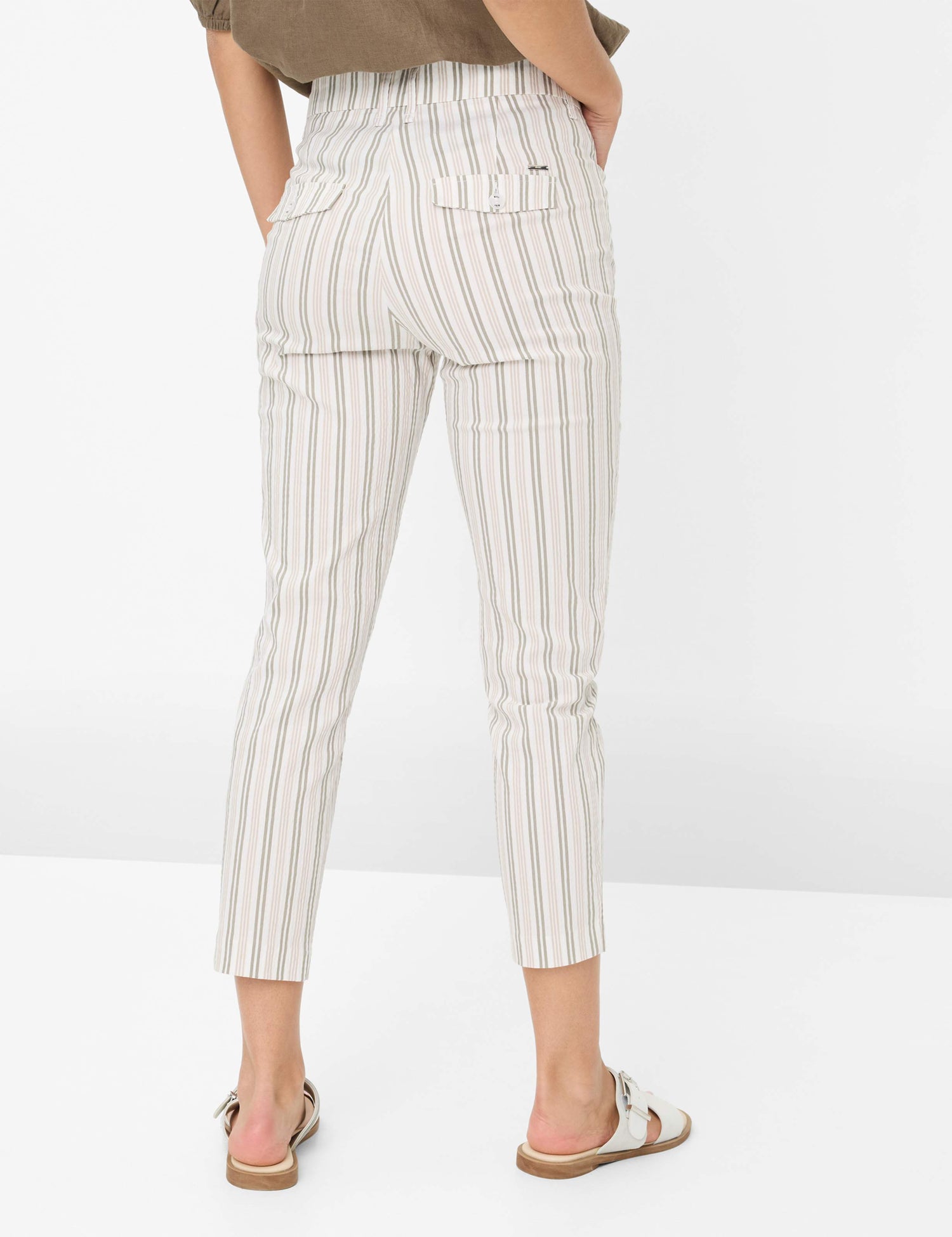 Brax  -Mara Sage, Beige and White Stripe 7/8 Pants