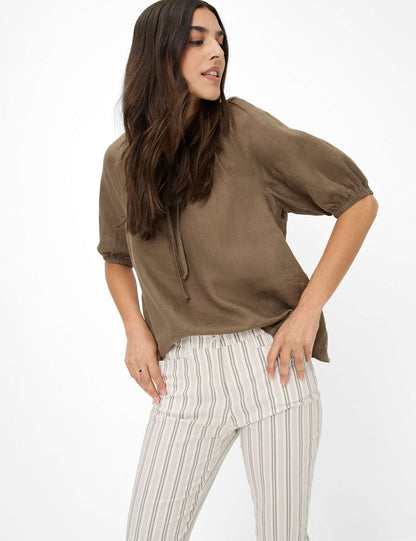 Brax  -Mara Sage, Beige and White Stripe 7/8 Pants