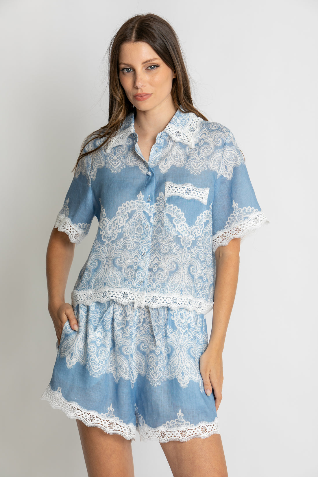 Kachel- Linen and Lace Short Set