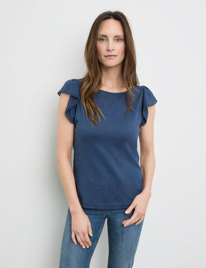 Gerry Weber - Navy Tee Shirt with Sleeve Flounces