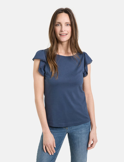 Gerry Weber - Navy Tee Shirt with Sleeve Flounces