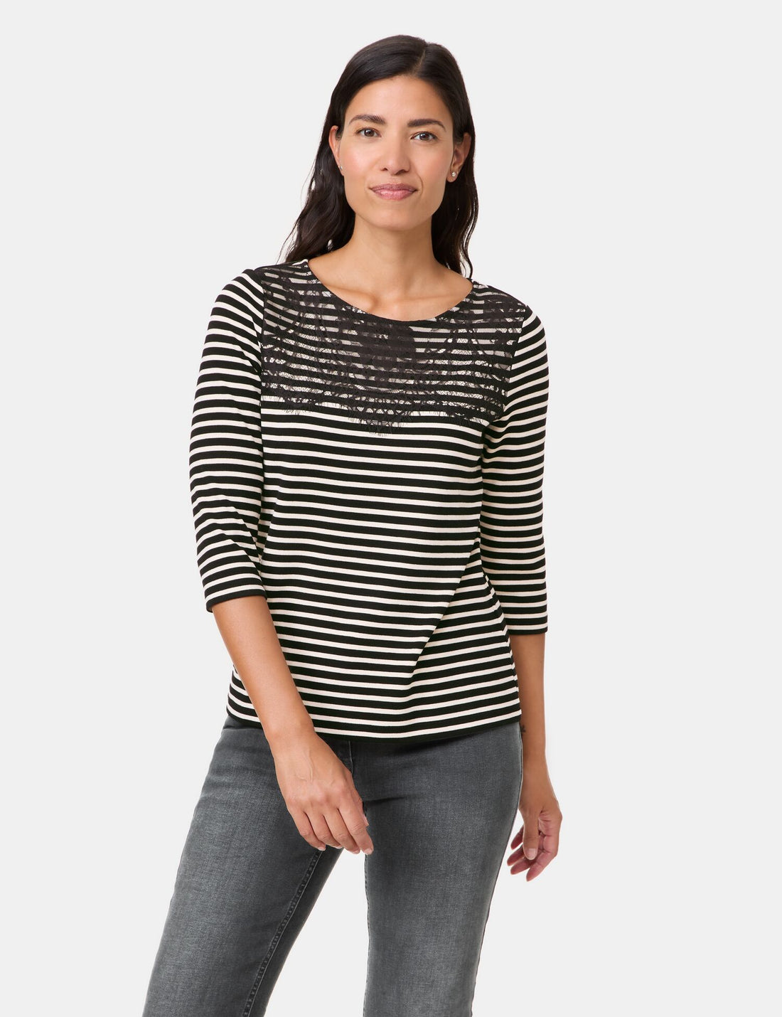 Gerry Weber - Striped Top with Lace Black Trim