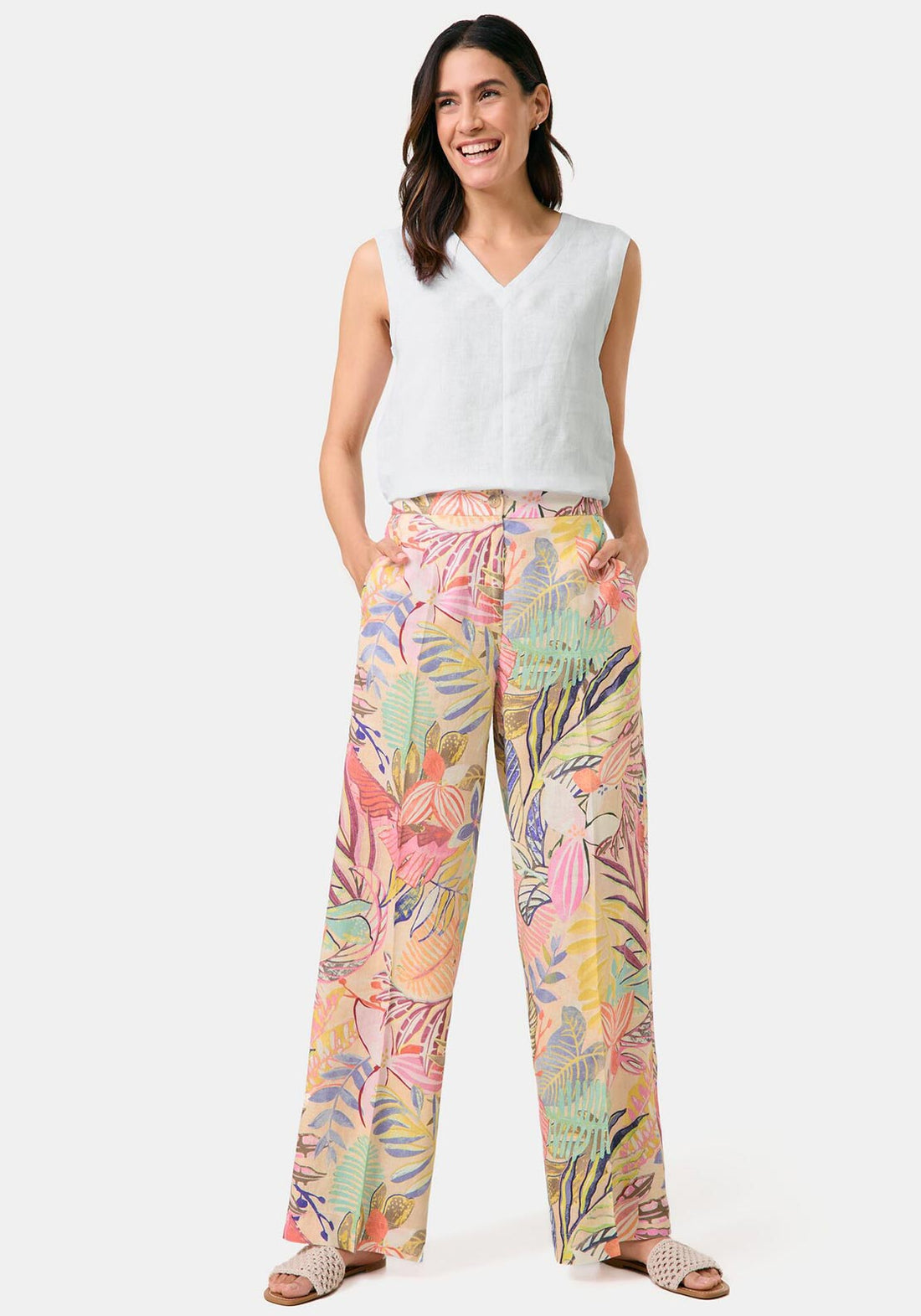 Gerry Weber - Multicoloured Botantical Print Linen Pants