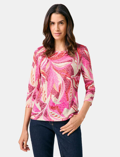 Gerry Weber- 3/4 Sleeve Print Tee Red/Pink/Sunrise Leaf