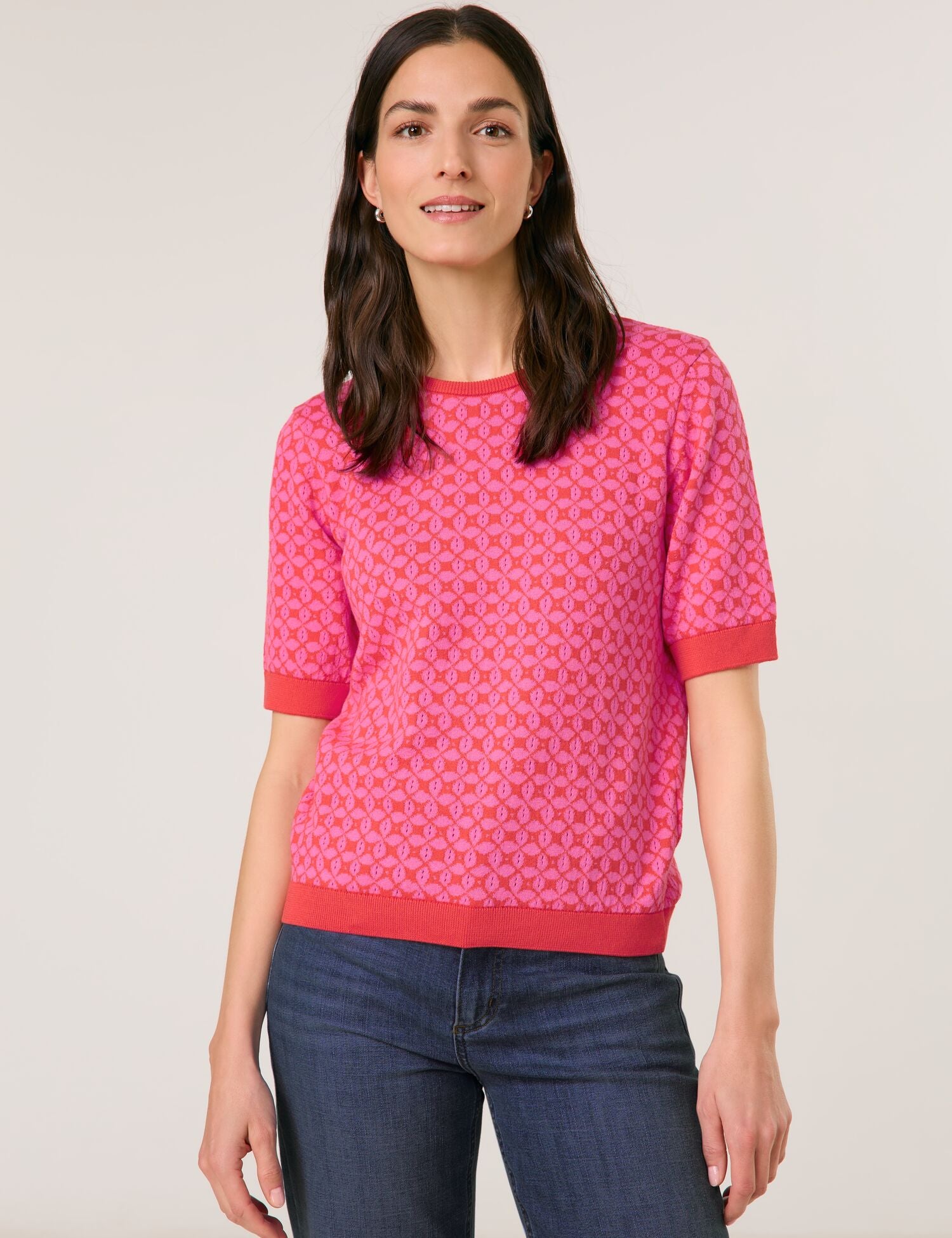 Gerry Weber - Geometric Floral Red and Pink Print Sweater