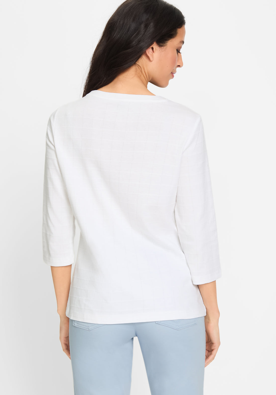 Olsen - Cotton Boat Neck Top in White