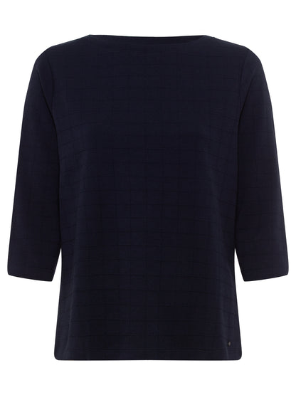 Olsen - Cotton Boat Neck Top in Navy