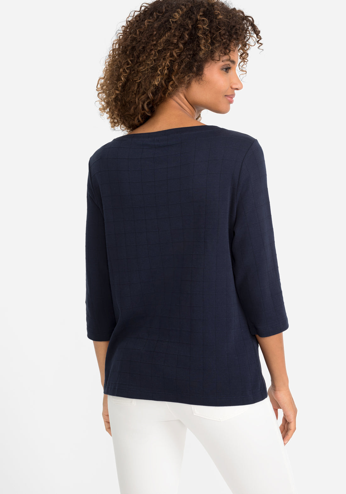 Olsen - Cotton Boat Neck Top in Navy