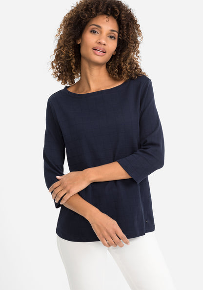 Olsen - Cotton Boat Neck Top in Navy