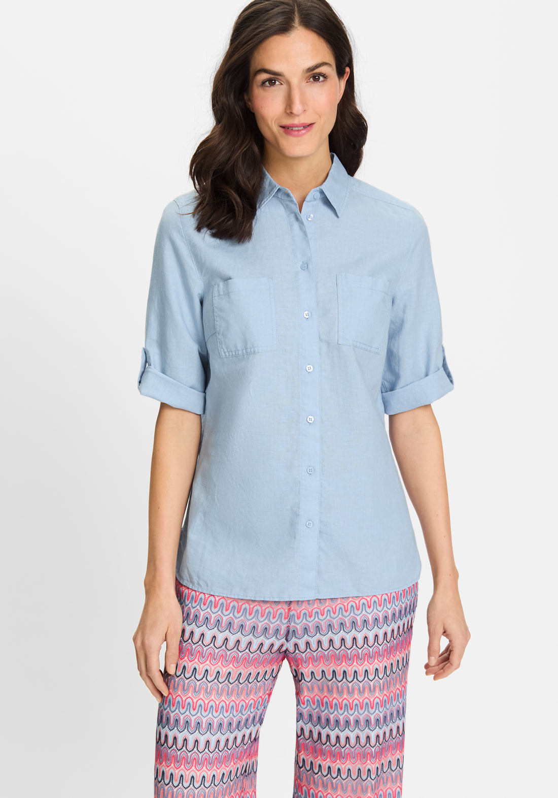 Olsen - Short Sleeve Blouse- Sky Blue