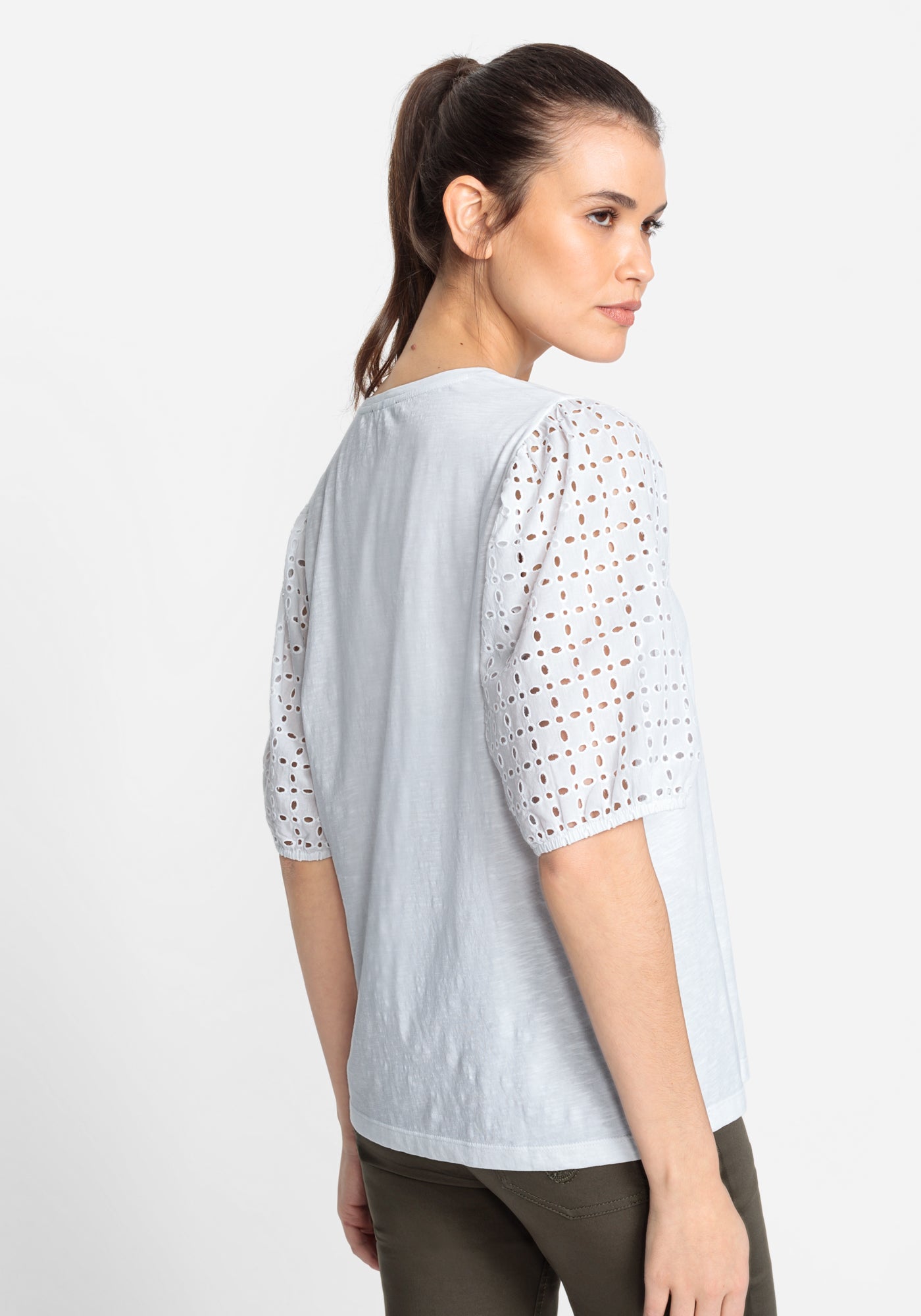 Olsen Cotton Lace Sleeve T-shirt