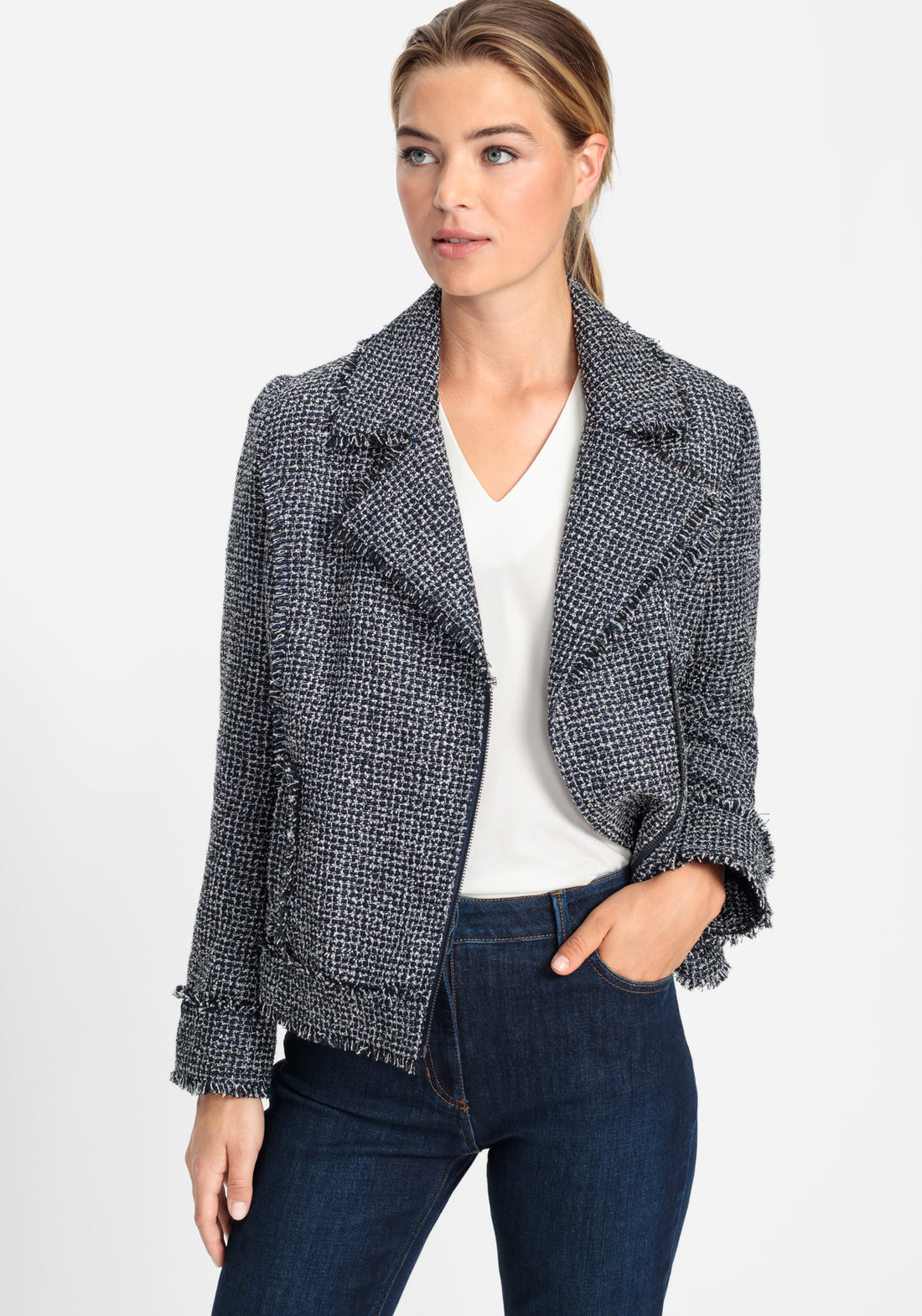 Olsen Black and Navy Fringed Jacket