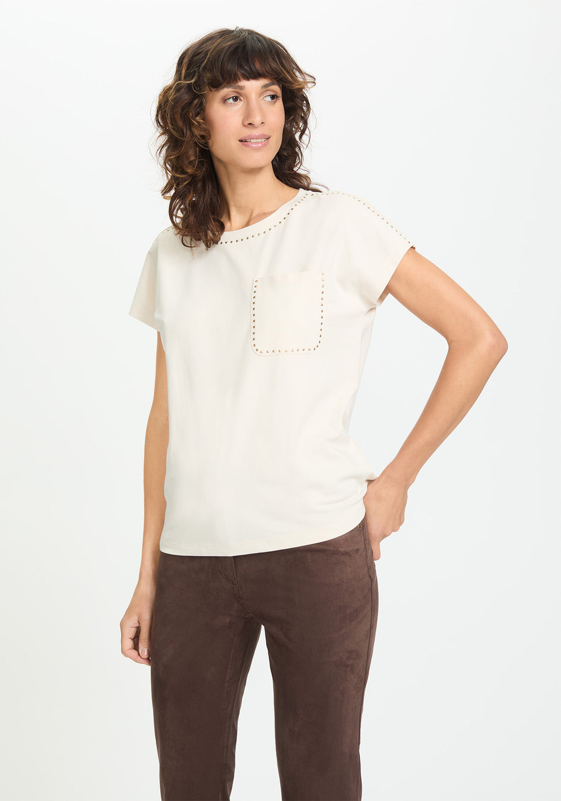 Olsen - Cream T-shirt With Studs