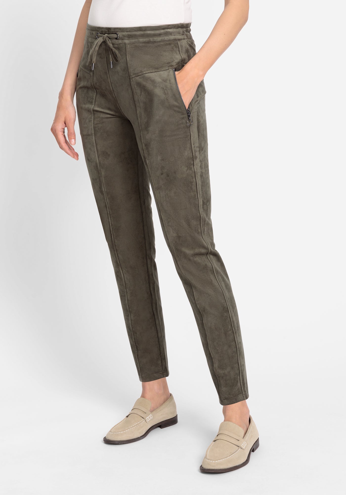 Olsen Lisa Faux Suede Pant -Olive
