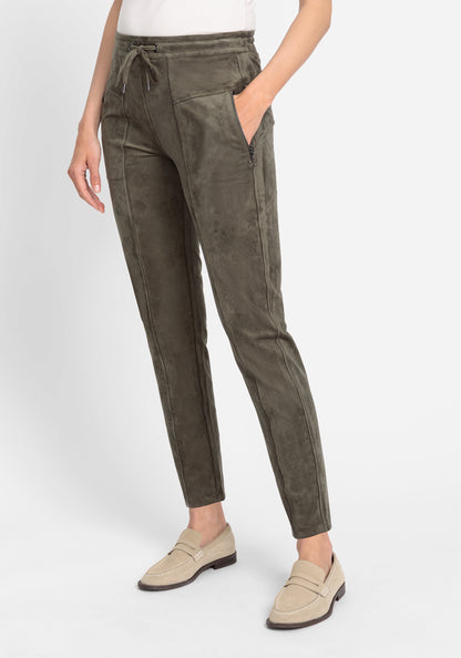 Olsen Lisa Faux Suede Pant -Olive