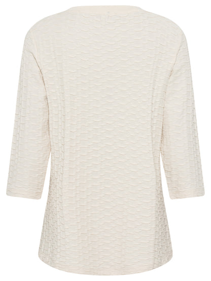 Olsen 3/4 Sleeve Beige Textured T-Shirt