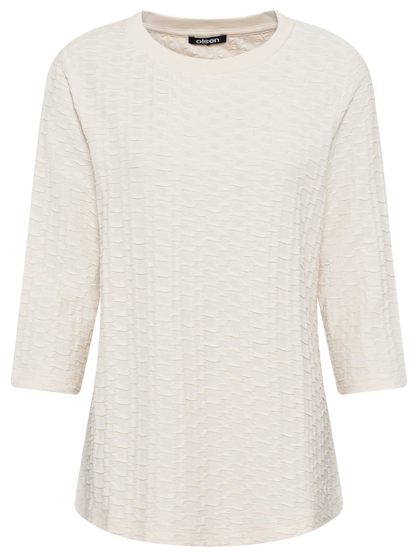Olsen 3/4 Sleeve Beige Textured T-Shirt