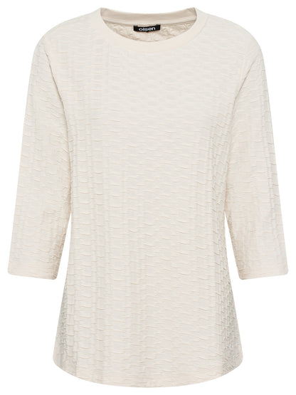 Olsen 3/4 Sleeve Beige Textured T-Shirt