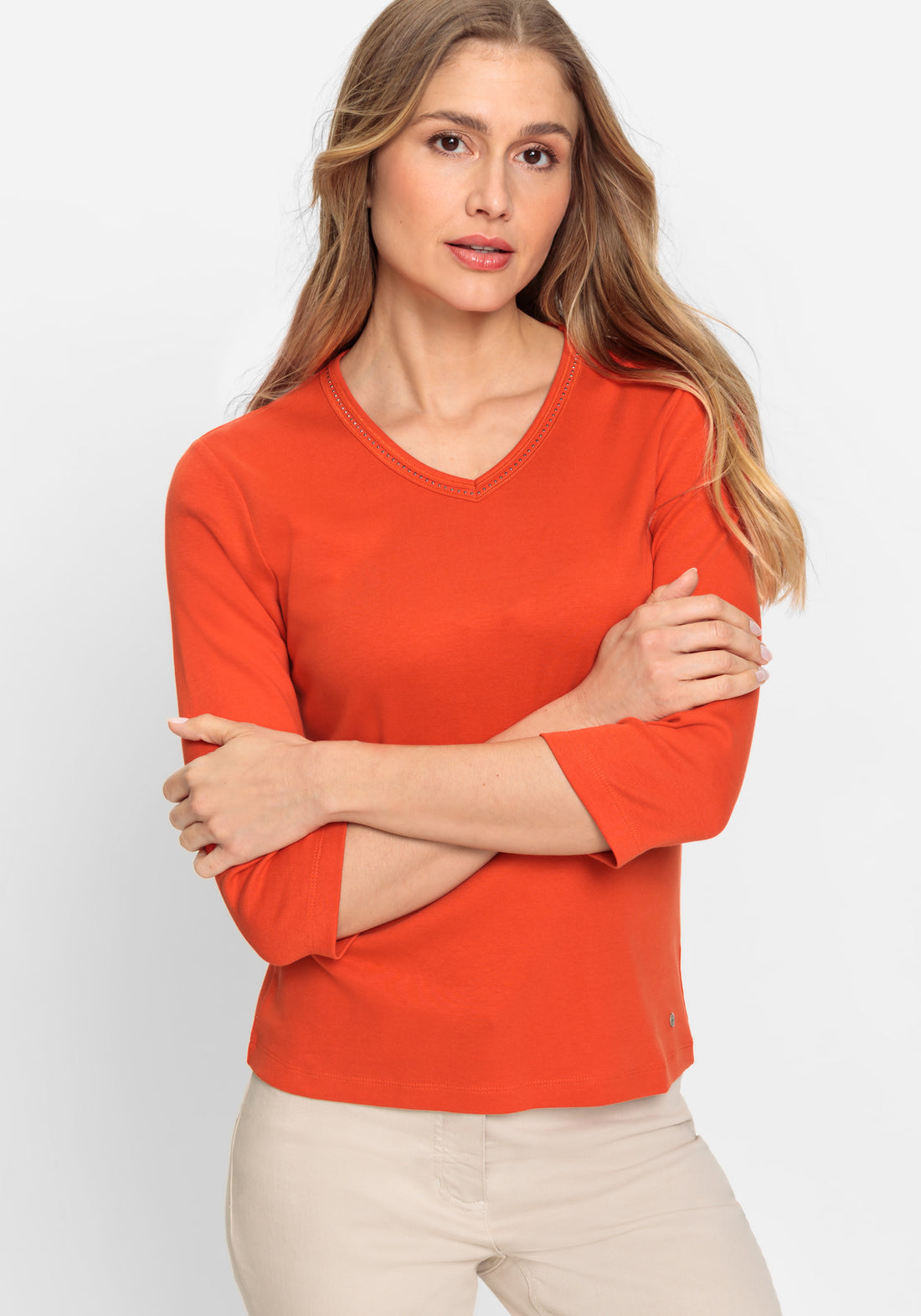 Olsen  - Golden Orange Rhinestone Jersey Top
