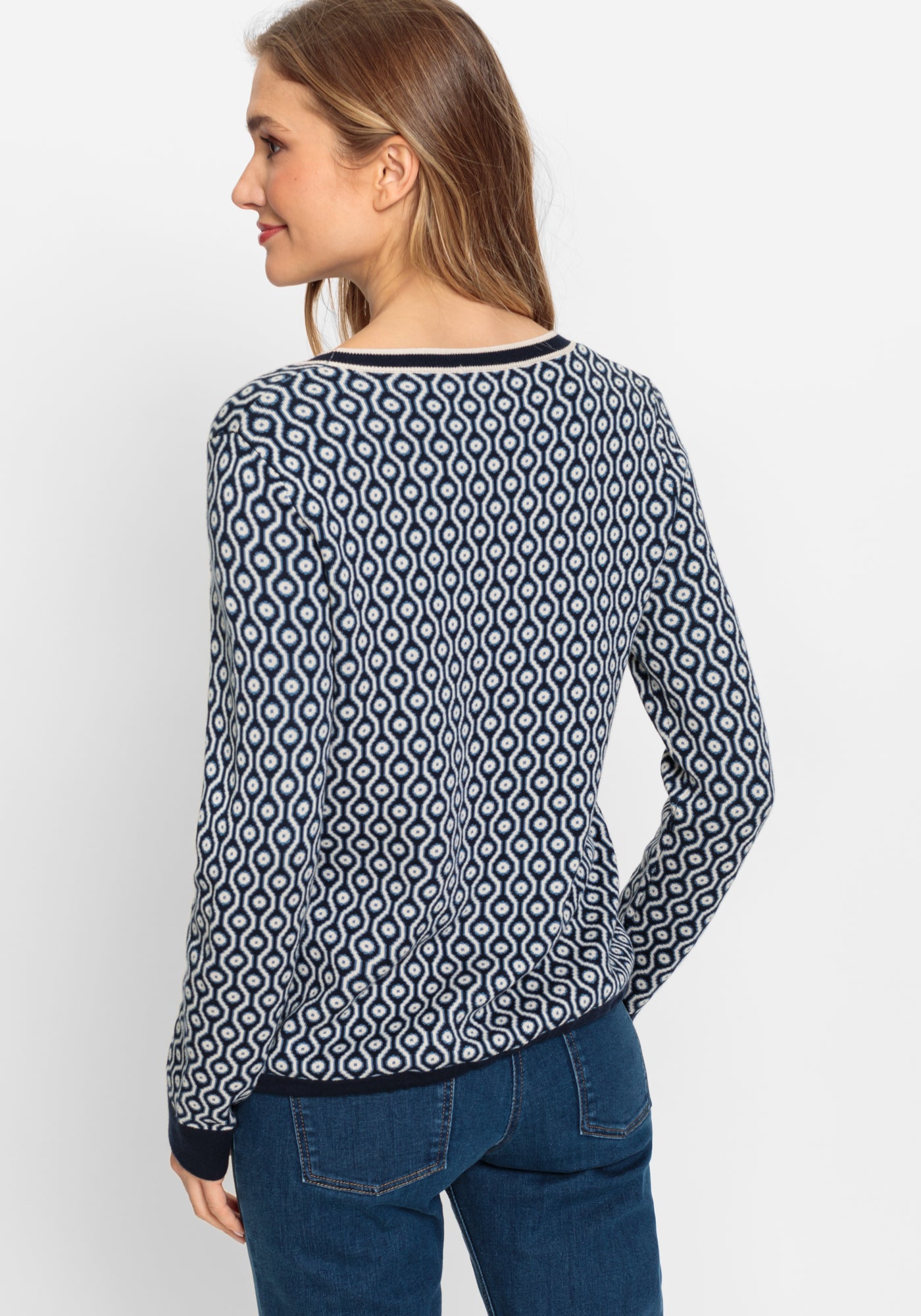 Olsen Navy &amp; White Print Jumper