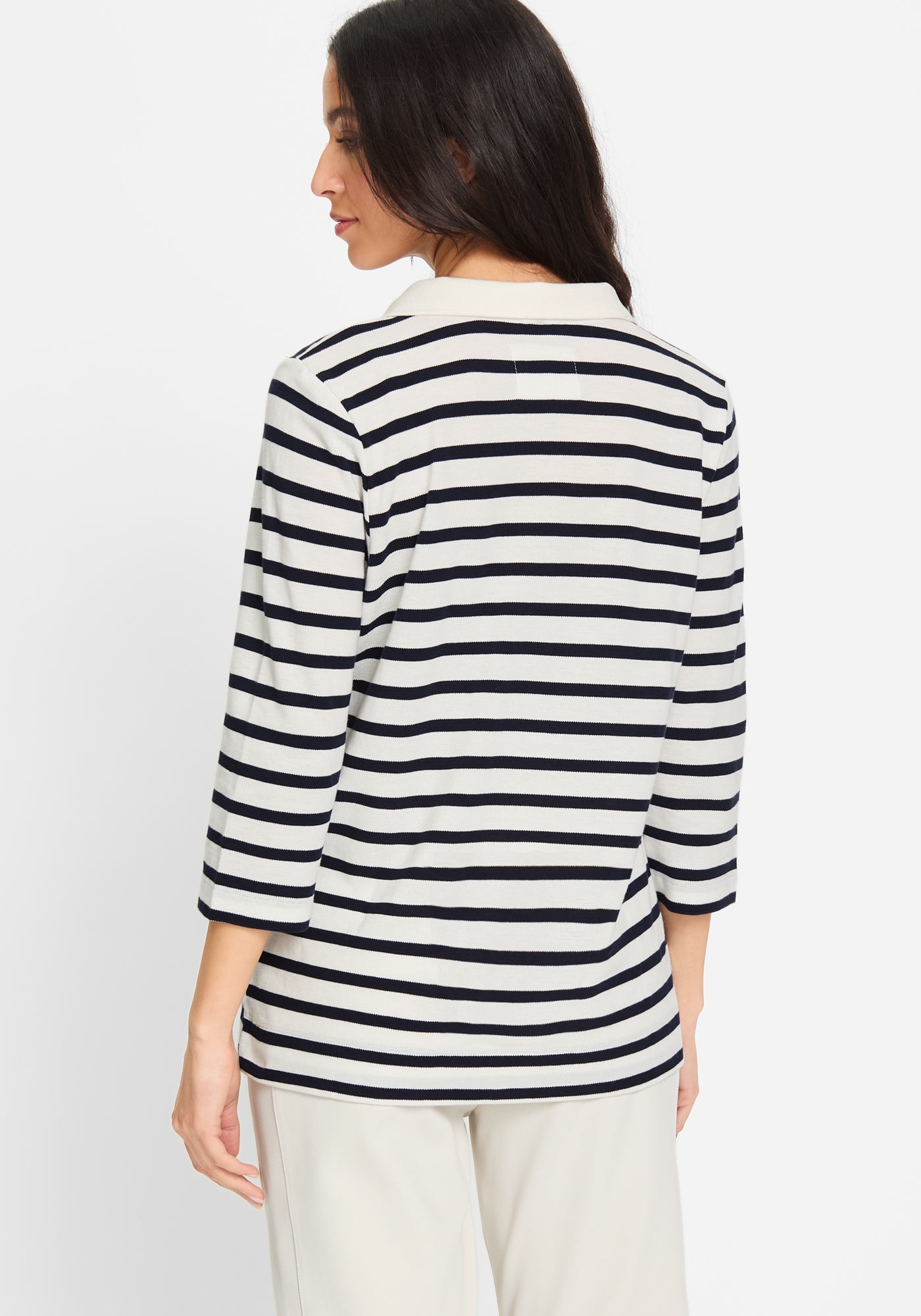 Olsen -Polo shirt with horizontal stripes - Navy and white