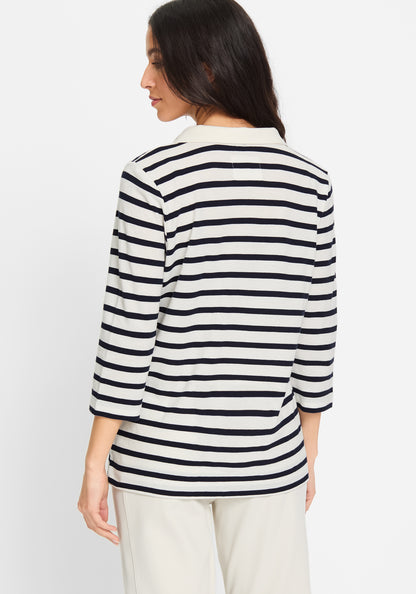 Olsen -Polo shirt with horizontal stripes - Navy and white