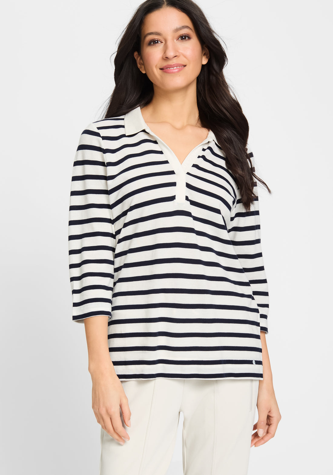 Olsen -Polo shirt with horizontal stripes - Navy and white