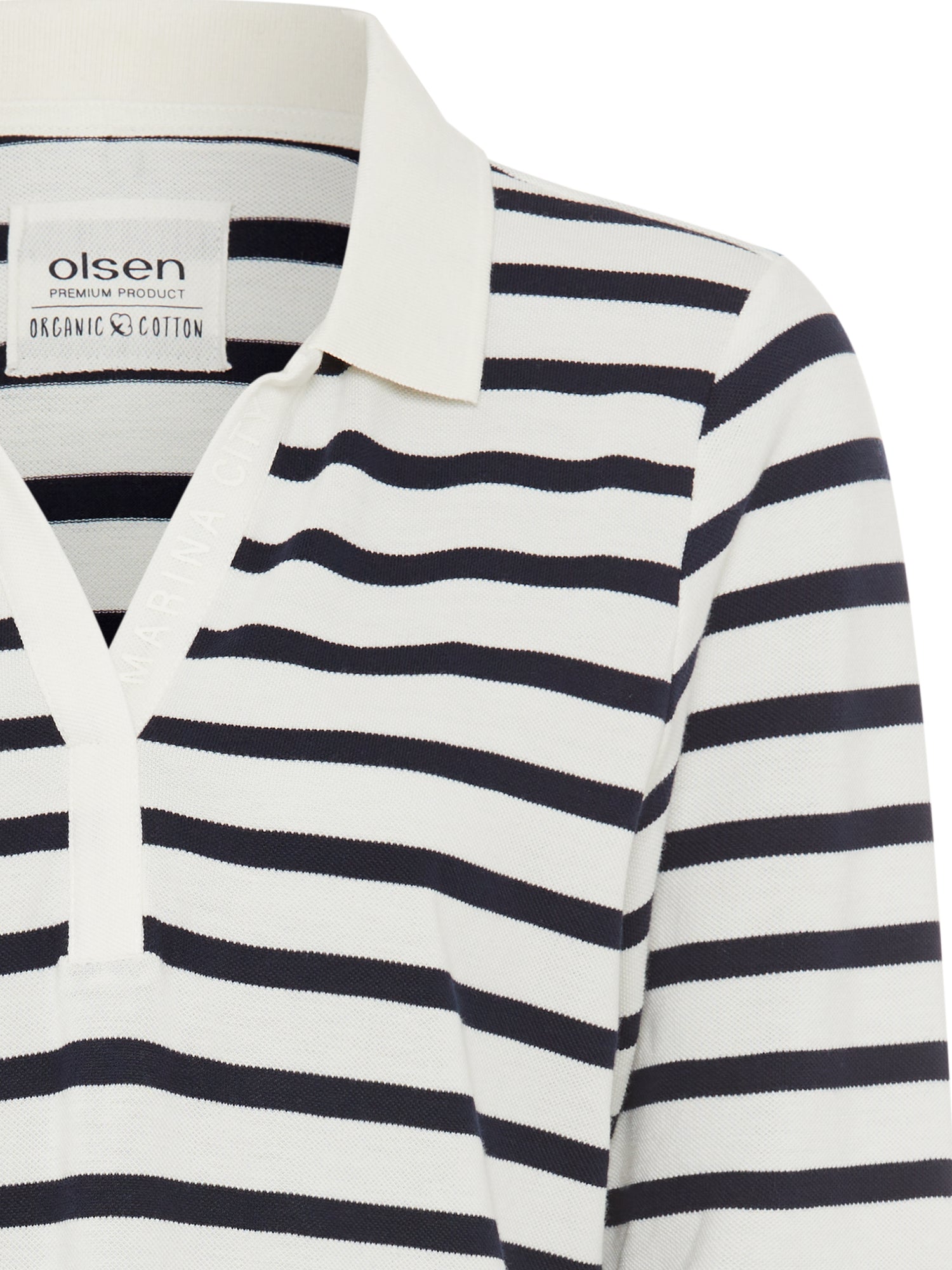 Olsen -Polo shirt with horizontal stripes - Navy and white
